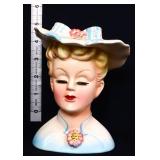 Vntg Lefton 5in lady head vase w/ stripe hat