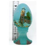 Fenton aquamarine satin lighthouse scene egg
