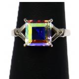 Sterling rainbow topaz ring, lab created