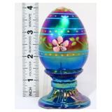 Fenton blue carnival egg w/ flowers