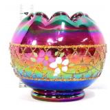 Fenton plum iridescent rose bowl w flowers