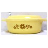 Vntg Pyrex #043 yellow Kim Chee oval dish w lid