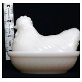 Vintage small milk glass hen on nest