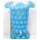 Fenton 8in blue opalescent coin dot vase