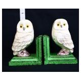 Pair cast iron white owl bookends