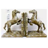 Pair cast iron rearing horse bookends