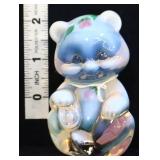 Fenton opalescent teddy bear w/ pink flowers