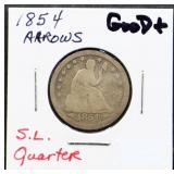1854 arrow date seated liberty quarter