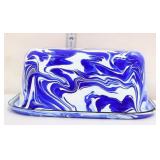 Blue swirl enamel butter dish