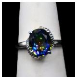 Sterling oval cut rainbow topaz ring lab created
