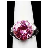 Round cut pink sapphire ring, lab created