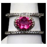 Sterling oval cut pink sapphire ring, lab created