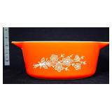 Vntg Pyrex 475 orange butterfly gold dish