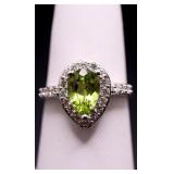 Pear cut peridot ring, lab created