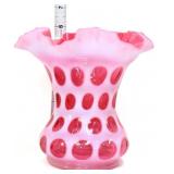 Fenton cranberry opalescent coin dot 6in vase