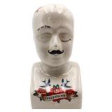 10.5in phrenology head w/ mustache & flowers