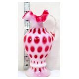 Fenton 6in cranberry reverse coin dot pitcher