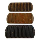 Lot of 3 cast iron corn stick pans