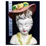 Vntg 5in lady head vase w/ pink hat