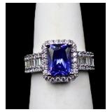 Emerald cut sapphire ring, lab created