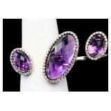 Sterling 2 finger amethyst ring, lab created