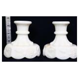 Pair Westmoreland milk glass candlestick holders