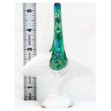 Fenton white opalescent basket spruce green handle