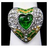 Emerald/white sapphire heart ring, lab created