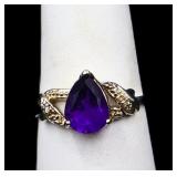 Sterling pear cut amethyst ring, lab created