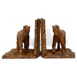Pair brown cast iron horse bookends