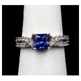 Square cut sapphire ring, lab created