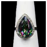 Sterling pear cut rainbow topaz ring lab created