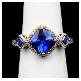 3 stone sapphire ring, lab created