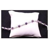 White sapphire/amethyst tennis bracelet lab made