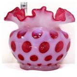 Fenton cranberry coin dot rose bowl