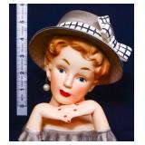 Vntg Relpo 5in lady head vase w/ grey hat