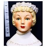 Vintage Napco 4in lady head vase w/ pearl necklace