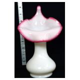 Fenton 8in opalescent pink edge JIP vase