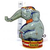 Vntg tin litho J Chein elephant coin bank