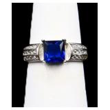 Sterling square cut sapphire ring, lab created