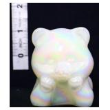 Fenton white iridescent laying bear figure