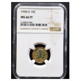 Graded MS 66FT 1958D silver dime
