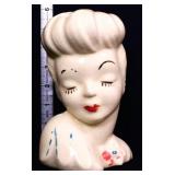 Vntg 6in white lady head vase