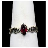 Sterling marquis cut garnet ring, lab created