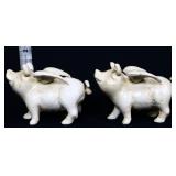 Lot of 2 cast iron white flying pig banks