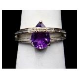 Sterling pear cut amethyst ring lab created
