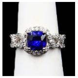 Square cut sapphire ring, lab created