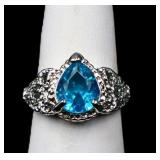 Pear cut blue topaz ring, lab created