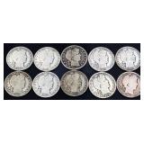 Lot of 10 barber half dollars