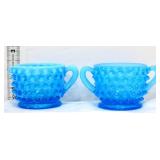 Blue opalescent hobnail sugar/creamer set